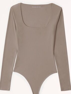 Abercrombie & Fitch Taupe Square Neck Long Sleeve Bodysuit